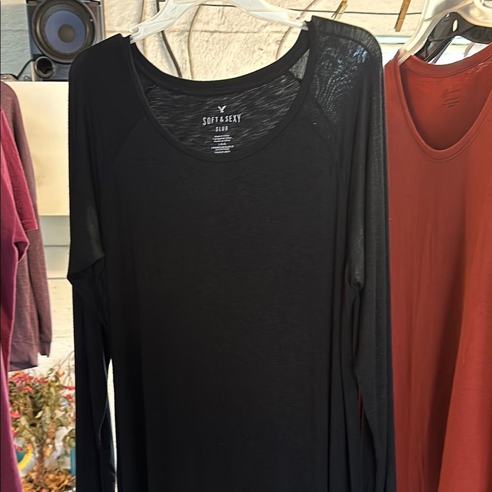 Aerie Soft + Sexy Black Long Sleeve Top